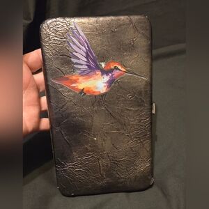 Slate Gray Vinyl Hard Case Hummingbird Wallet 7.5x4.5x.75"